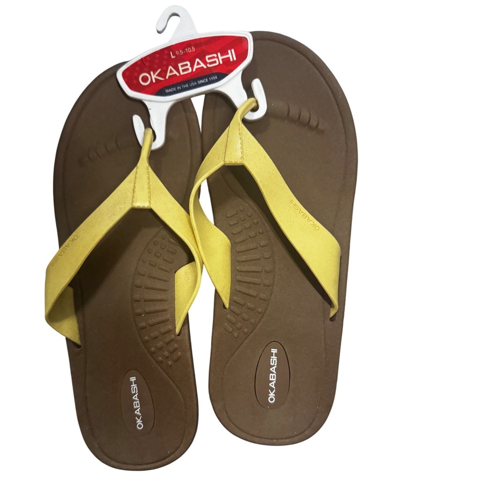Okabashi Womens Flip Flops Yellow Brown Sandals Size L 9.5-10.5 Made in USA
